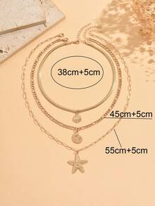 3pcs Bohemian Style Starfish & Seashell Multi-Layer Necklace Set, Unique Design Ocean Theme Pendant Necklace Set, Suitable For Daily Wear, Vacation, Photo Shoot And - Multicolor - View 4