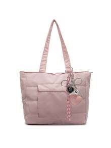 Simple Solid Color New Popular Quilted Tote Bag In Spring And Summer, Lightweight, Practical And Large Capacity With Body Patch Pockets, Shoulder Bag, Zipper Switch, Double Shoulder Straps, High-Value Armpit Bag, Suitable For Commuting To Work, School, Class, Shopping And Storage - Pink - View 7