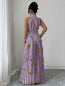 Mono de pierna ancha elegante y romántico con cuello de volantes sin mangas para mujer, ideal para Halloween - Morado Violeta - Ver 2