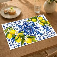 1pc Lemon Striped Linen Placemat, Breakfast Mat, Coffee Coaster, Bowl Pad, Kitchen Accessory, Easy To Clean Dining Mat, Suitable For Home, Restaurant, Dining Decor, Holiday Gift, Gift For Friends, Multi-Piece Set - Multicolor - View 4
