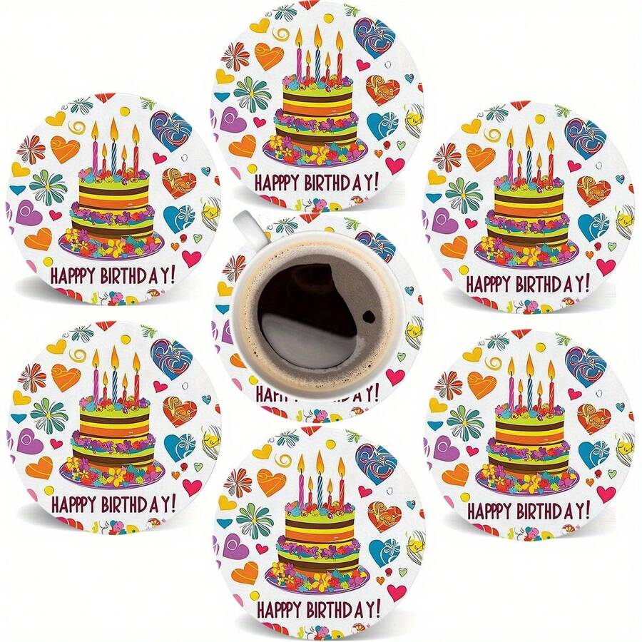1/12/120 piezas Posavasos redondos de PET con impresión de "Feliz Cumpleaños", adecuados para patio, cocina, sala de estar, decoración de mesa para reuniones en el hogar, regalo para amigos y familiares, ideal para el Día de San Valentín, Día de la Madre, cumpleaños, fiesta de bodas, accesorios de decoración del hogar, mejor regalo para amigas