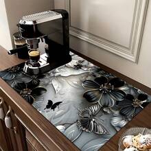 1 pieza Alfombrilla absorbente con estampado floral de metal plateado para secar platos, alfombrilla absorbente para encimera de máquina de café concentrada, alfombrilla absorbente para fregadero, alfombrilla absorbente suave para grifo, alfombrilla absorbente para taza de fregadero, accesorios de cocina y baño - Multicolor - Ver 8