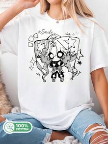 - Handmade Chibi Design Cotton T-Shirt, Cute T-Shirt For Fans And Gamers - 白色 - 查看 1