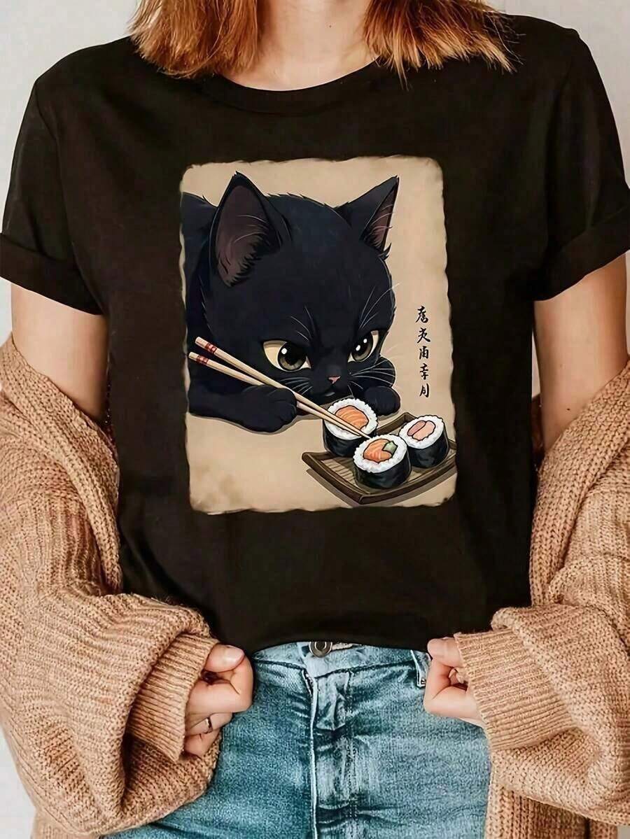 100% algodón puro, transpirable y agradable para la piel. Diseño clásico de cuello redondo, corte ajustado y adecuado para todo tipo de cuerpos. Estampado de moda con estilo minimalista y de alta calidad. Diseño unisex perfecto para conjuntos de pareja, ideal para el transporte diario, citas, ocio y ropa urbana - versátil y atemporal. - Negro - Ver 1