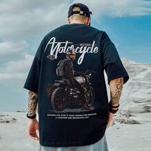 Men's Plus Size Fashionable Loose Fit Biker Style T-Shirt, Short Sleeve, Extra Large, Five Quarter Sleeve, Pure Cotton, Chino Style, Summer Clothing For Plus Size Men. - 白色 - 查看 5