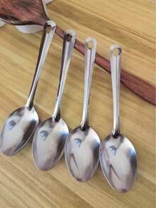1 pieza/2 piezas/3 piezas Cuchara de servir de acero inoxidable - Tamaño grande, cuchara de metal ergonómica para autoservicio, adecuada para hoteles, cafeterías, uso doméstico y picnics al aire libre, elegante - Plateado - Ver 8