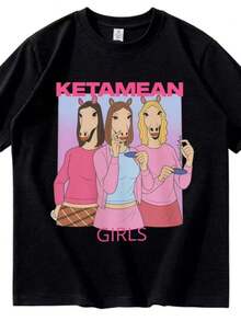 blusas para mujer Funny Ketamean Girls Mean Graphic T-shirt Men Women Fashion Harajuku Clothing T-shirt Y2K Vintage Springsummer Short Sleeve Top - Negro - Ver 1