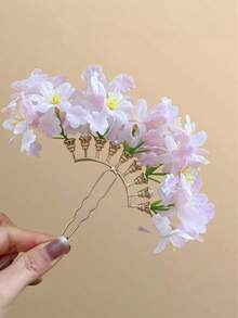 1個仿珍珠花朵髮夾，新中式風格花卉髮飾，優雅女性頭飾，春/夏，髮髻延伸，髮卡 - 彩色 - 查看 2