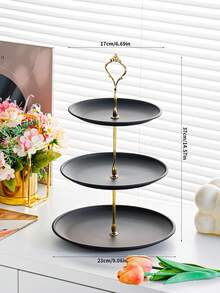 1pc,2/3/4 Tier Cupcake Stand, Black Round Dessert Display Tray With Gold Handle, Cake Serving Stand For Wedding Party Birthday Afternoon Tea Decor - Black - View 12