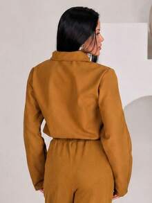 JAQUETA BOMBER TECIDO LÃ BATIDA FECHO ZIPER MODA INVERNO SÃO JOÃO ESCRITORIO NOITE DIA-DIA PREMIUM FASHION - Caramelo - Visão 4