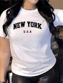 Nueva Camiseta de Moda para Mujer con Cuello Redondo y Estampado de Letras de Nueva York, Camiseta de Manga Corta para Mujer, Ropa Casual de Primavera y Verano, Blusa Moderna y Elegante, Diseño Versátil Listo para el Verano. - Blanco - Ver 2
