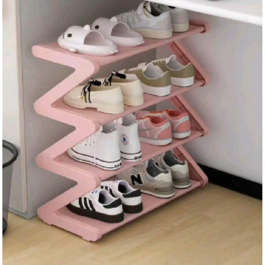 Scarpiera a 4 livelli a forma di Z, soluzione per lo stoccaggio delle scarpe facile da montare, organizer impilabile per casa, soggiorno e camere da letto - Rosa - Visualizzare 1