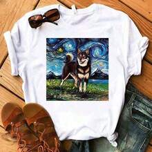 Super Happy Summer Shiba Inu T-Shirt For Women, Anime Print, Harajuku Kawaii Hip Hop Streetwear Style, Casual, Suitable As A Gift. Women's T-Shirt. Blouses>Elegant, Cute Cartoon Comics With Exquisite Illustrations. | Exquisite Design | Loose And Comfortable | Easy To Match | - 白色 5 - 查看 7