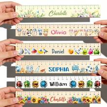 1 pieza Regla de madera personalizable con grabado de nombre, herramienta de medición con diseño lindo, regla personalizada para volver a la escuela, varios diseños con opción de nombre, regla de madera duradera y multifuncional, regalo ideal para el nuevo período escolar - A - Ver 1