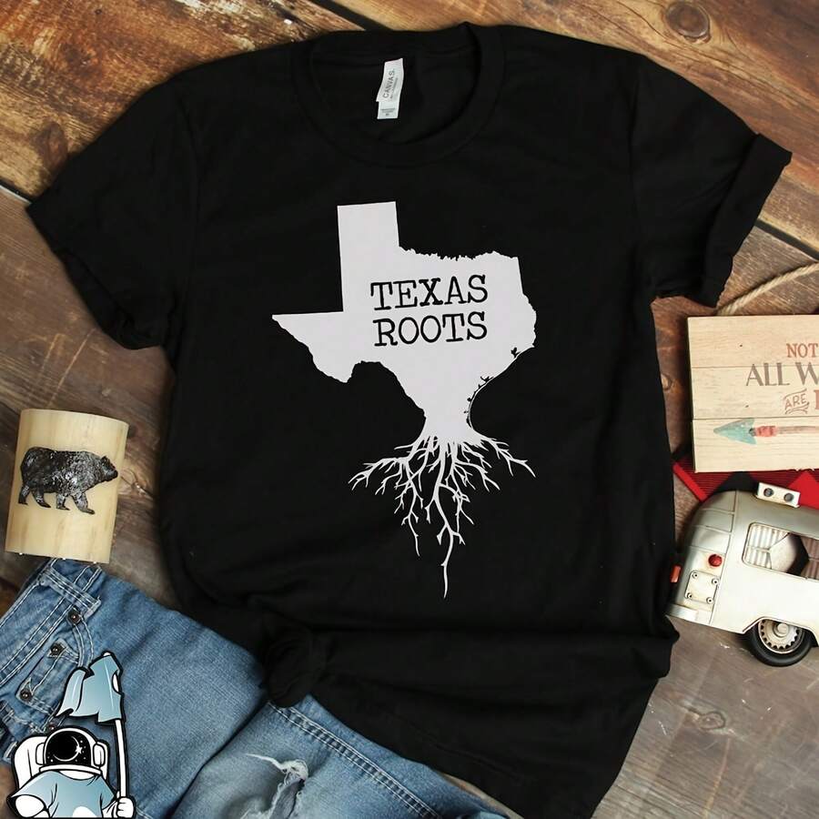 Texas Roo Shirt, Texas Shir, Texas Gif, An State TX Map Shir, Texas Art220G Heavyweight 100% Cotton T-Shirt. With Butterfly Print Pattern, Suitable For Girls And Women Short Sved Round Neck Inspirational Shirt, Cute Aesthetic Y2K Style Summer Top, Suitable For Outdoor, Family, Work Or Street Wear Casual Loose Daily T-Shirt - 黑色 - 查看 1