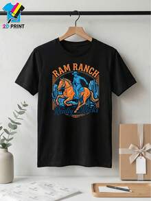Camiseta de Mujer 1 pieza. Camiseta casual para mujer, con estampado de diseño vintage de vaquero montando a caballo y cactus del desierto, muy adecuada para festivales de música country, competiciones de vaqueros, viajes a la granja y uso diario, disponible en varios colores y tallas. Camisetas para Mujer. - Negro - Ver 4