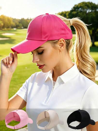 1Pc Women's Ponytail Baseball Cap, Casual Messy Bun Ponytail Hat, Lightweight Peaked Cap, Sun Hat, Fashionable Peaked Sun Hat, Suitable ForSpring/Summer, Travel, Beach, Y2K Style For Youth, Outdoor Sports And Casual Daily Wear(Multiple Colors Available:Black Pink Off-White Hot Pink)