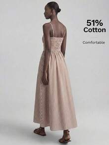 Ontre Women's Slim Fit Dress With Minimalist Black And White Floral Print, Soft And Comfortable Fabric, Thin Straps, Flared Skirt, Side Pockets, Backless Design, Bohemian Chic Style, Suitable For Beach, Music Festivals, Casual Wear, Elegant, Luxury, Cruises, Office, Commuting, All Seasons - 彩色 - 查看 2