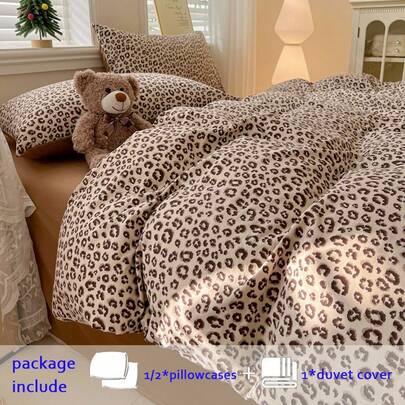 2/3pcs Duvet Cover Set (1 Duvet Cover + 1/2 Pillowcase, No Filler), Nordic Style Leopard Print Duvet Cover, Comfortable Breathable Soft Duvet Cover, Retro Luxury Muted Tone Duvet Cover Set, Suitable For All Seasons, Minimalist Versatile Bedding, Suitable For Bedroom, Guest Room And Dormitory
