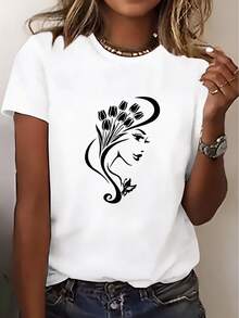 Women's T-Shirt 3388 # New Short Sleeve T-Shirts For Women, Summer Essentials, Gift For Travel And Dates, Beach Vacation, Tulip Neck Blouses For Women - 白色 - 查看 1