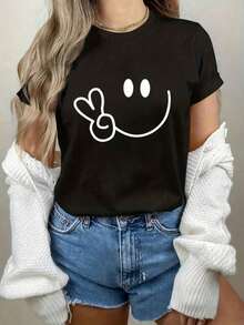 [Sudaderas Estampadas] Moda Femenina, Sudaderas con Letras, Estampados y Diseños, Sudaderas de Cuello Redondo para Primavera y Otoño, Camisetas para Mujer - Negro - Ver 1
