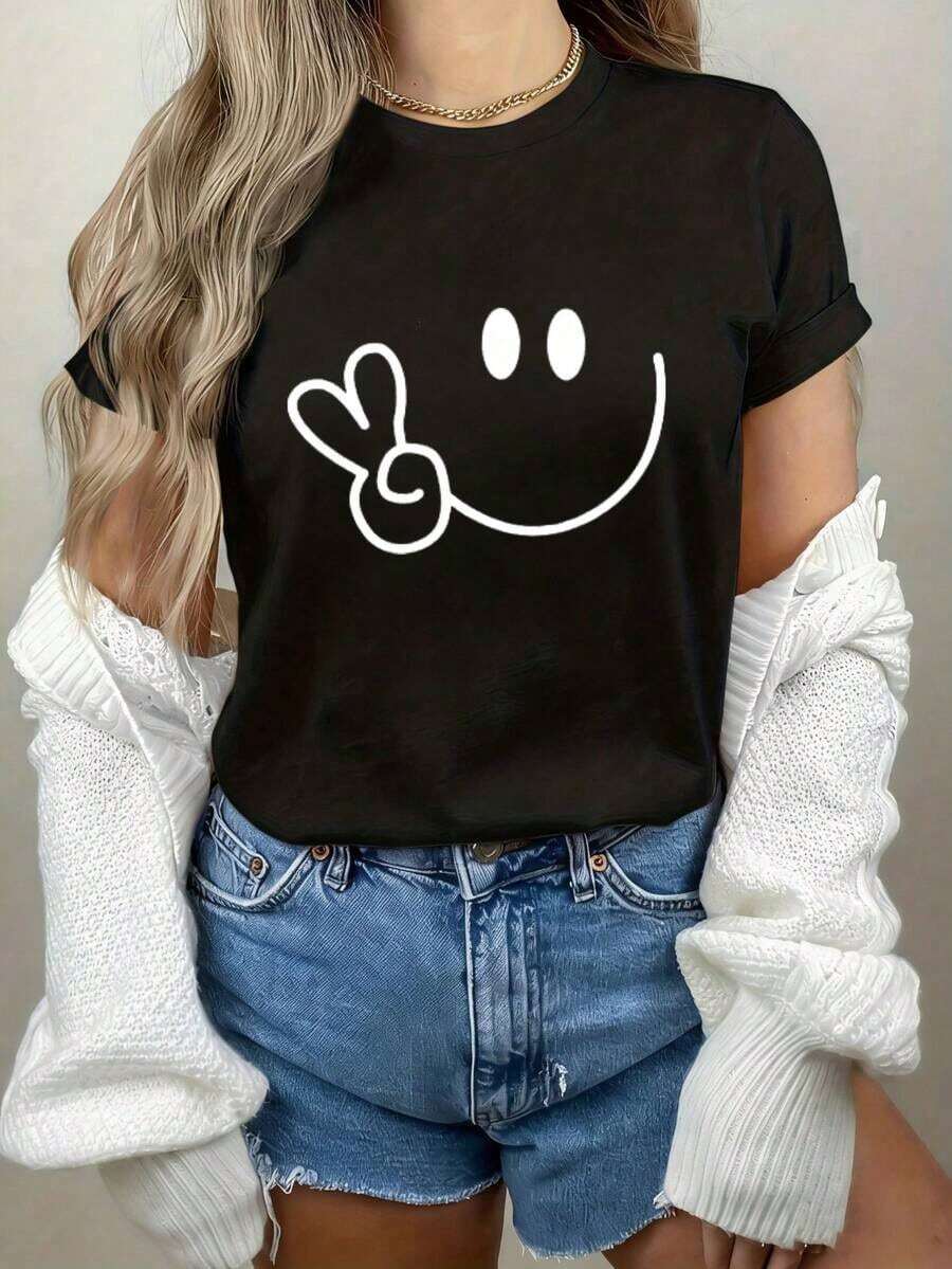 [Sudaderas Estampadas] Moda Femenina, Sudaderas con Letras, Estampados y Diseños, Sudaderas de Cuello Redondo para Primavera y Otoño, Camisetas para Mujer - Negro - Ver 1