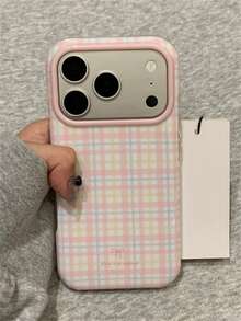 Minimalist Pink Bow Colorful Striped Plaid Pattern Cute Glossy Shockproof Phone Case Compatible With IPhone 17 Pro Max, 17 Pro, 16 Pro Max, 16 Pro, 16, 15 Pro Max, 14 Pro Max, 16, 15, 14 Plus, 13 Pro Max, 12 Pro Max, 11 - Pink - View 3