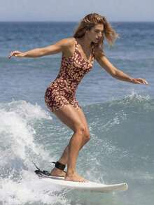 Traje de baño de una pieza con estampado floral retro y bloques de color con diseño sin espalda, de moda para el verano - Multicolor 4 - Ver 7