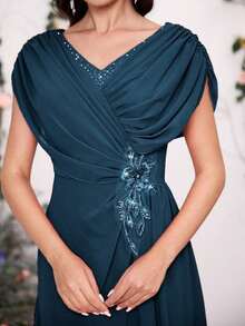 Vestido con flores 3D bordadas para novia, madre de la novia, moda de primavera y verano para fiesta, cita, vacaciones, boda, celebridad, con cintura elegante y falda amplia, para el Día de San Valentín - Verde Oscuro - Ver 6