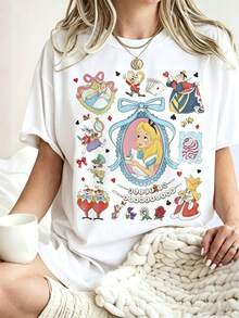 Disney Cartoon Cartoon Character Hodgepodge Printed T-Shirt, Suitable For Daily Wear, Easy To Wear In Summer, Micro-Elastic, Soft Round Neck Casual Daily Shirt, Round Neck Summer Sweatshirt, For Both Men And Women, Loose Version, Holiday Gift.--Disneys Disneyland Paris The Magic Kingdom Disneyesque The House Of Mouse Mickey Mouse Empire Modest Summer Outfits Take That T Shirt Summer Coord Tops For Women Summer Summer Clothes Women Summer Clothes Summer Tops Summer Tops Women Summer Co Ord Summer Top Summer Outfits White Top Black Top Holiday Outfits For Women  Tops For Women Summer Holiday Gifts Valentine's Day Gifts Earth Day Gifts Oktoberfest Gifts Summer Bank Holiday Gifts - White - View 1