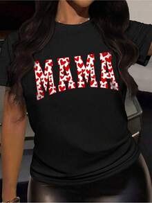 Unique T-Shirt With A Y2K Style Design Featuring The Letters MAMA In Red Hearts, Perfect For All Modern Mexican Fashion-Loving Moms. Ideal For Any Occasion, Offering Comfort And Style In One Garment. U79G - 黑色 - 查看 7