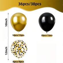 36pcs/38pcs Per Set, 10inch/12inch Gold And Black Latex Balloon Set. Suitable For One-Year-Old Birthday Banquet, Weddings, Engagement, Dating, Confession, Proposal And Bridal Room Decoration - Multicolor - View 5