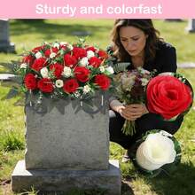 Saddle-Style Cemetery Flowers For Tombstones, Artificial Memorial Flowers For Graves And Headstones, Windproof Fade-Resistant All-Weather Decor With Adjustable Grips - Multicolor - View 6