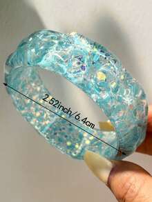 1 pieza Brazalete personalizado de mujer de la serie azul, con diseño asimétrico redondo y asimétrico transparente holográfico, adecuado para uso diario, bodas y fiestas - Multicolor A - Ver 13