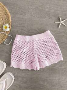 Pantalones cortos de verano de mujer con diseño de cerezas tejidas, con cortes, de moda, lindos y sexys - Rosa - Ver 2