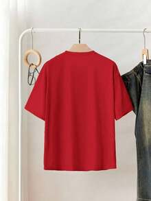 Camiseta de manga corta con estampado de lazo, versátil para uso diario y desplazamientos, de  para mujer, verano. - Rojo - Ver 2