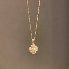 1pc Fashionable & Versatile Shell Rhombus Flower Pendant Necklace, Elegant Clavicle Chain, Luxury Aesthetic - Four Leaf Clover Necklace - View 2