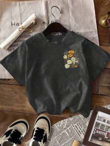 Women's Plus Size Short Sleeve T-Shirt With Round Neck, Loose Fit, Casual - 深灰色 - 查看 2