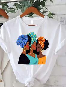 Trebalena Women's Oversized African T-Shirt - Round Neck Top With Turban Graphic, 100% Suitable For Casual Wear And African Culture Clothing, Machine Washable - Trebalena Style Blouse/Tunic For Everyday Outfits - 白色 - 查看 8