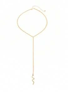 1pc Personalized Fashion Minimalist Snake Chain DIY Adjustable Length Tassel Y-Shaped Necklace Suitable For Women's Daily, Vacation And Party Wear - Gold - View 2