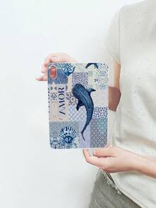 1个海岸航海风蓝鲸图案拼接透明保护套，复古海洋贝壳波浪瓷器花卉全覆盖防摔保护套，轻薄贴合，兼容iPad，适合母亲节、情人节、友谊日、生日、暑假、返校礼物、日常使用 - 無色 - 查看 14