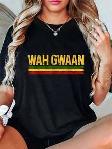 Camiseta Divertida de Música Reggae "Wah Gwaan Jamaican Pride", Cuello Redondo, Manga Corta, Camiseta Gráfica para Hombre y Mujer, Estilo Vintage Urbano, Unisex, Holgada, de Algodón, 100% Algodón - Negro - Ver 6