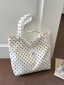 Cherry Print Simple Bucket Large Shoulder Tote Bag Student Girl Shoulder School Bag - White - View 5