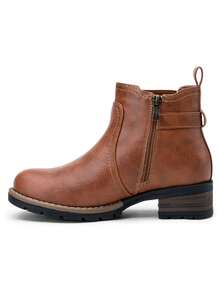 Low Heel Chelsea Ankle Boots For Women Side Zip Short Booties - Rust Brown - View 6