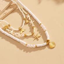 3pcs/Set Faux Pearl Multi-Layer Necklace Set, Bohemian Style Women's Necklace With Shell Pendant, Suitable For Beach, Travel, Daily Decoration. Dating, Party, Holiday Gift [Avoid Contact With Water To Prevent Rusting] - Multicolor - View 3