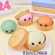 Large 9.8x9.8x6.3cm Realistic Bun Squeeze Doll With Steamer, Random Color Slow Rebound Stress Relief Desk Doll, Funny Fidget Doll For Office, School, Birthday Gift - Sculpting Fun - View 4