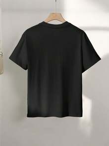 Graphic Print T-Shirt, Short Sleeves, Round Neck, Casual Top For Summer And Spring, Women's Clothing, Women's Winter Clothing - 黑色 - 查看 4