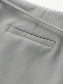 Falda pantalón de cintura con cremallera de unicolor para mujer, de verano - Gris Claro - Ver 5