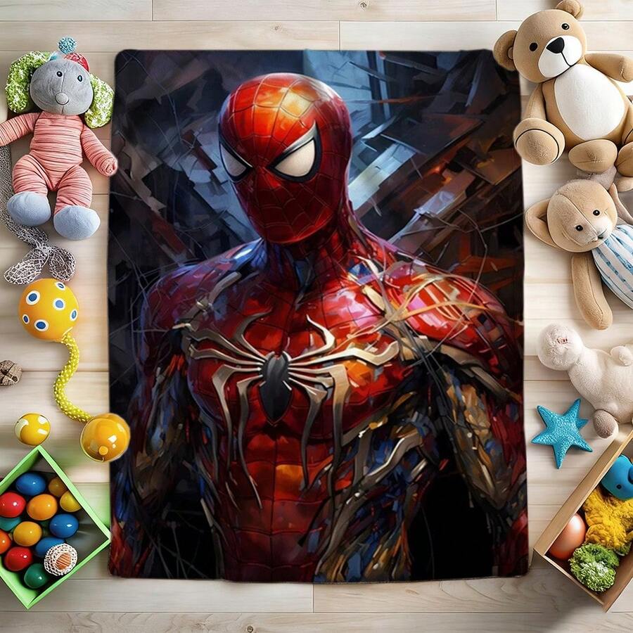 1pc Retro Cartoon Style Throw Blanket,S-Pider-Man Print Blanket,Cartoon Character Printed Blanket,All-Season Universal Nap Blanket,Character Home Decor Blanket,Modern Fashion Gift Suitable For Home Bedroom Bed Sofa Office Lunch Break Cover Picnic Blanket - Nhiều màu - Xem 1