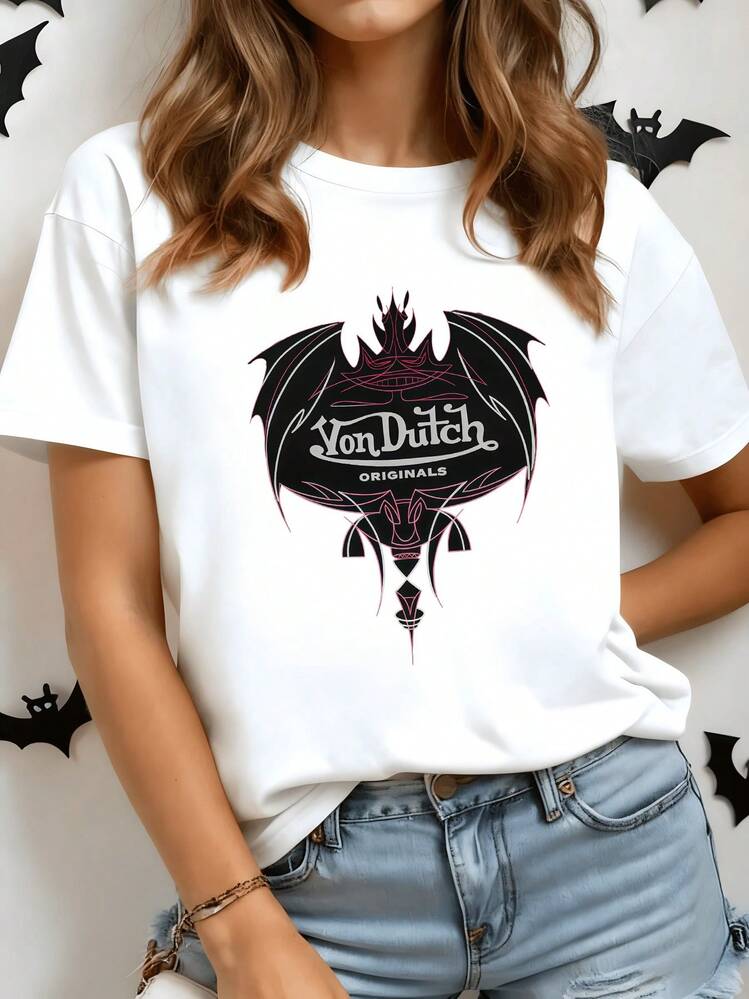 Bat Symbol Surrounded By  Lines Representing Strength, Freedom, And Mystery, With Geometric Details Evoking Protection And Energy. Women's Casual, Modern, Comfortable T-Shirt For Everyday Wear. - trắng - Xem 1